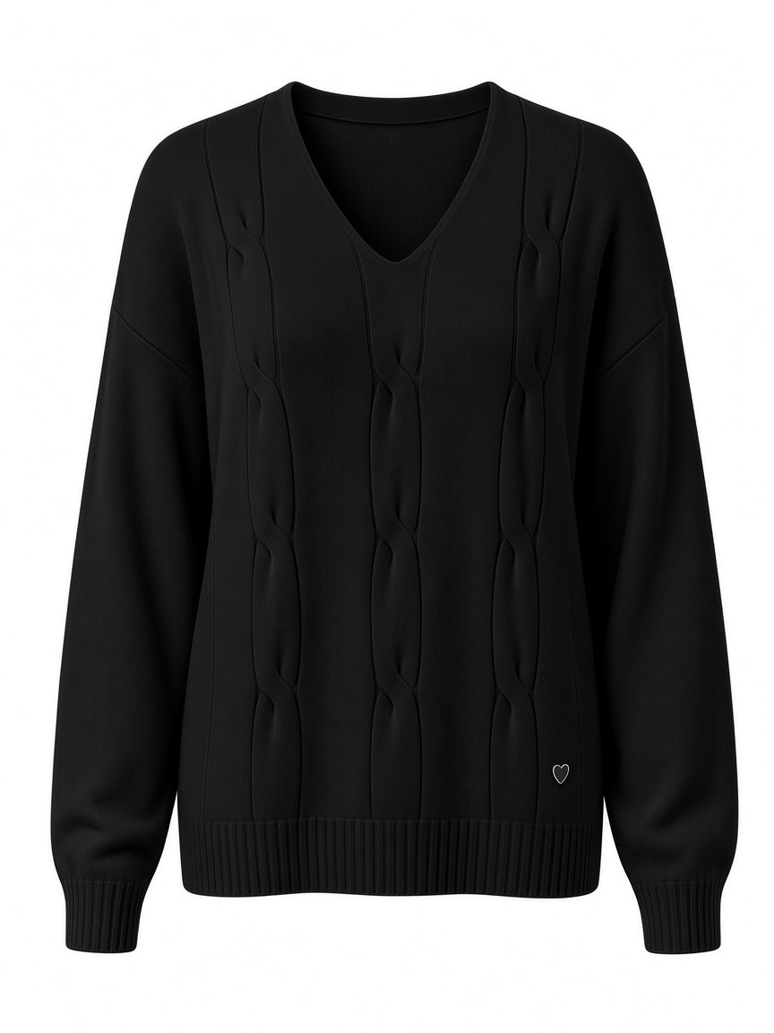 Dámsky pulóver s výstrihom do V s osmičkovým vzorom MINORITY BLACK čierny s.WEAR 4